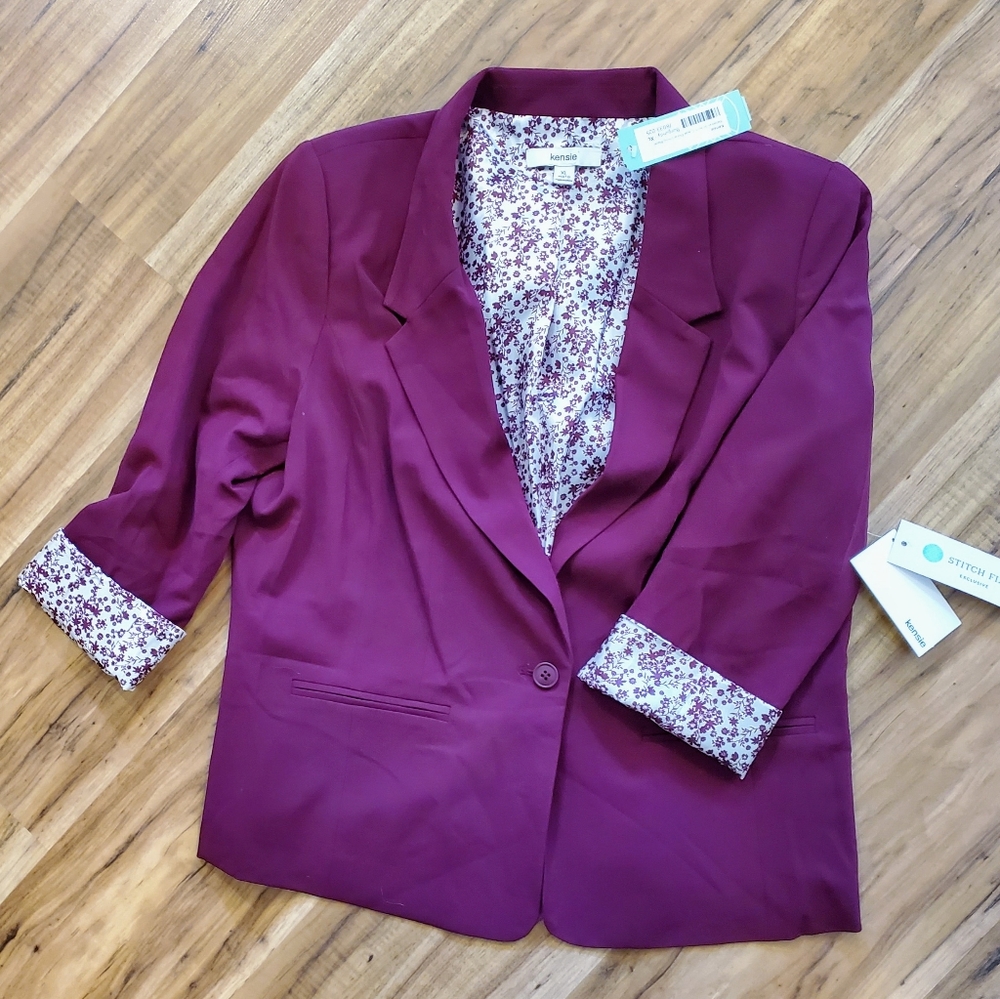 Kensie Rebekah Stetch Crepe Floral Lining Blazer